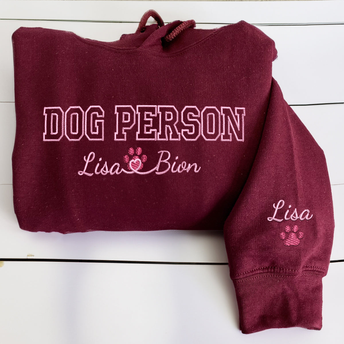 Custom Dog Person With Names Embroidered Hoodie | Gift For Pet Lovers