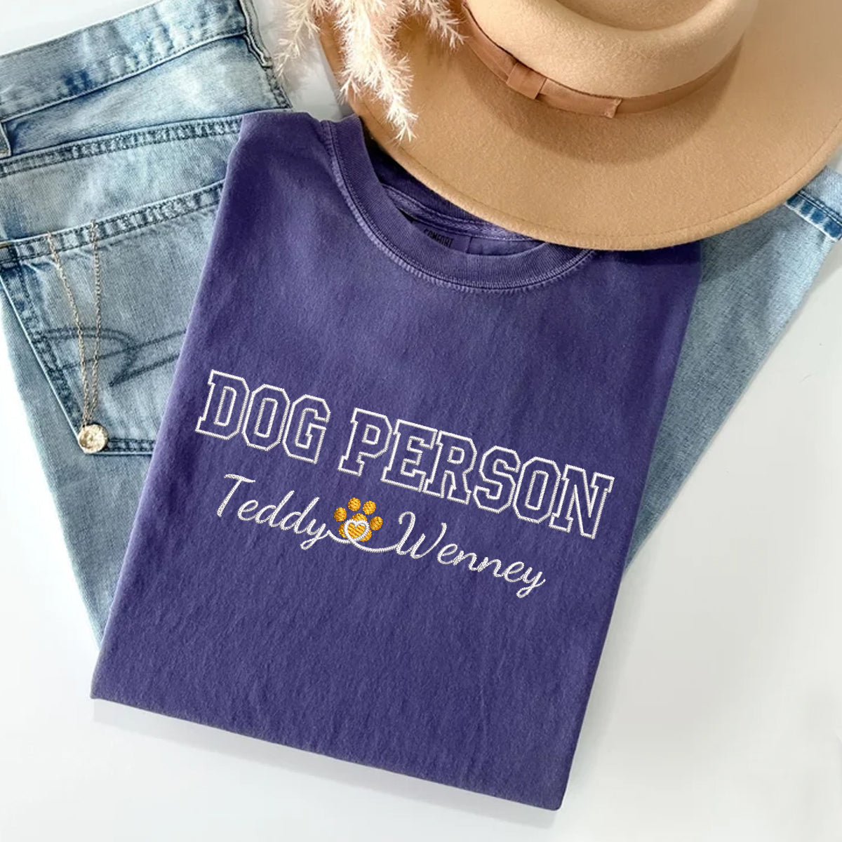 Custom Dog Person With Names Embroidered T-Shirt | Gift For Pet Lovers