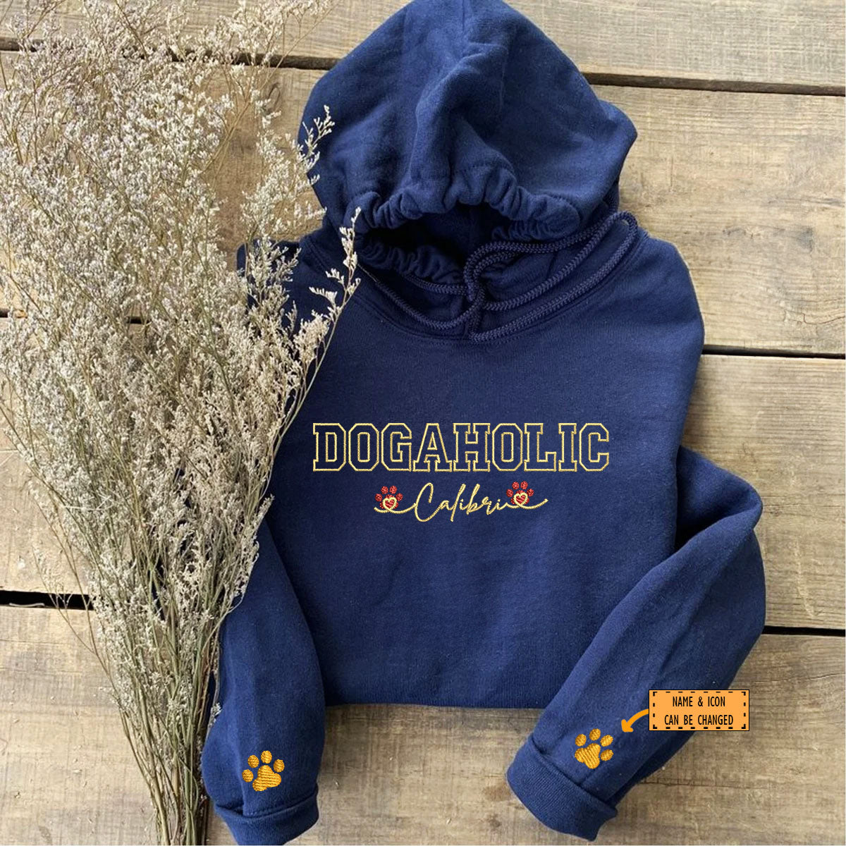 Custom Dogaholic With Names Embroidered Hoodie | Gift For Pet Lovers