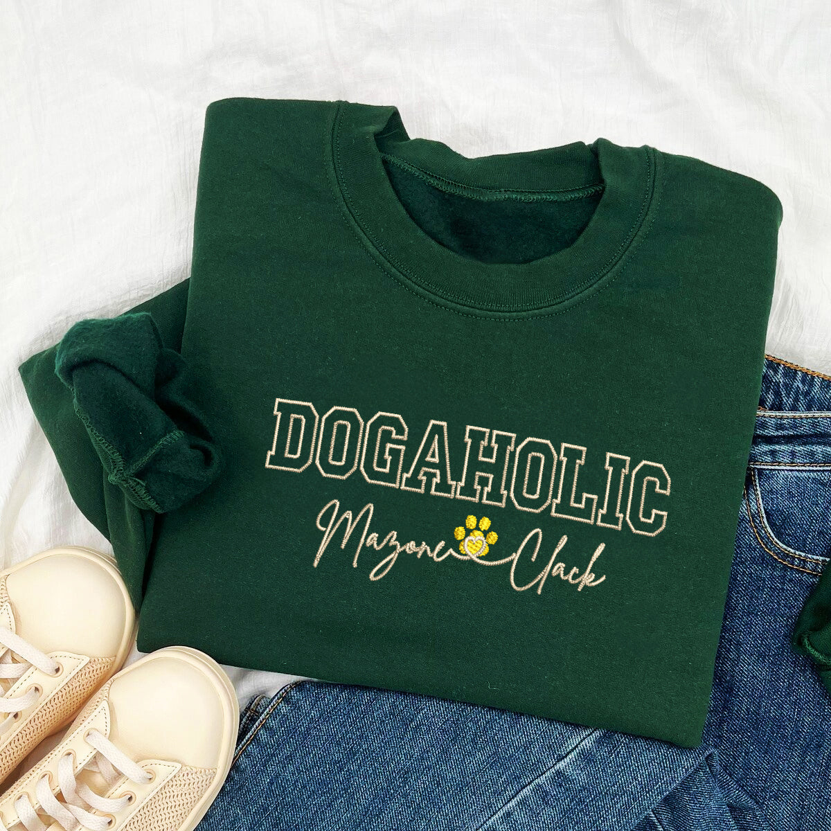 Custom Dogaholic With Names Embroidered Sweatshirt | Gift For Pet Lovers