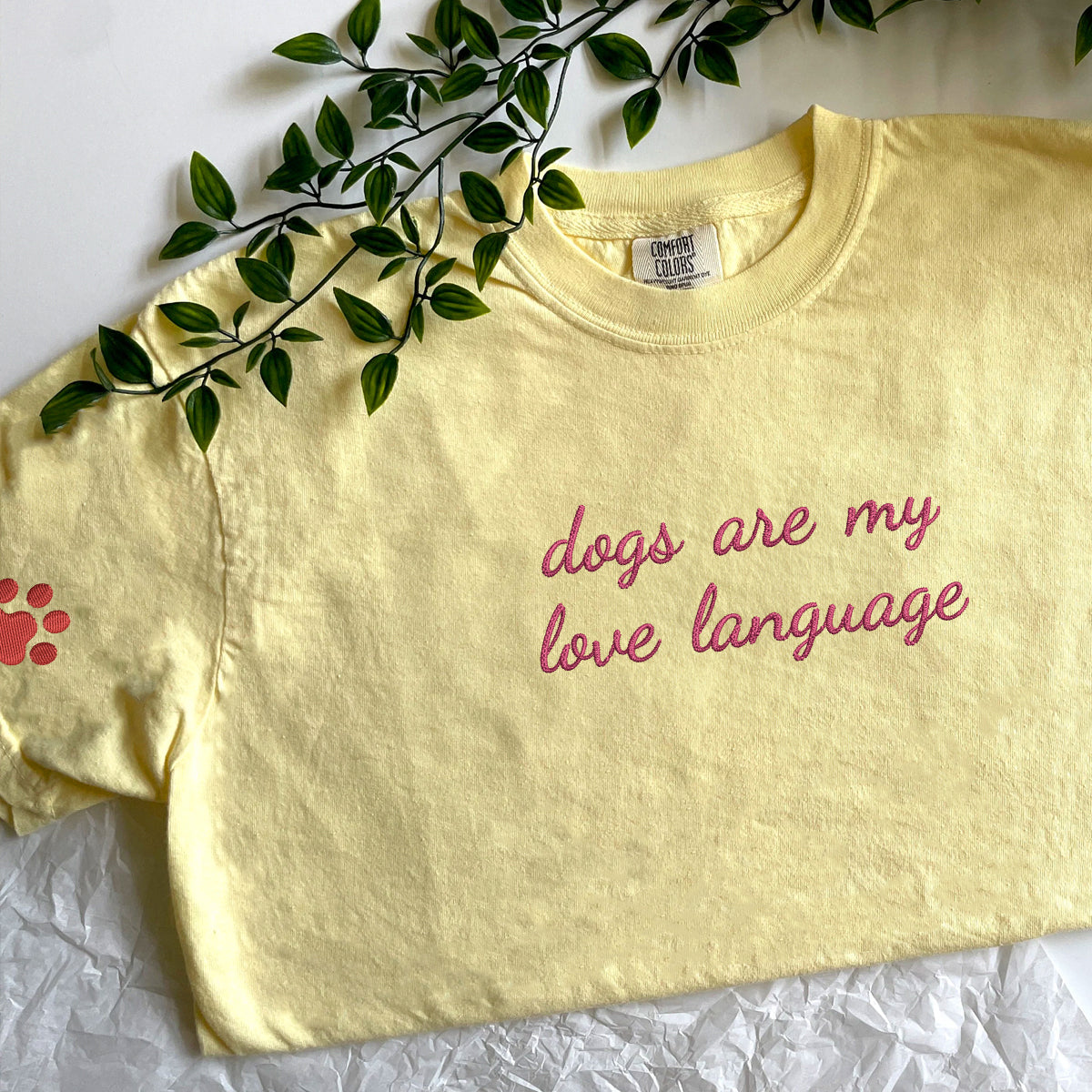 Custom Dogs Are My Love Language Embroidered T-Shirt | Gift For Pet Lovers