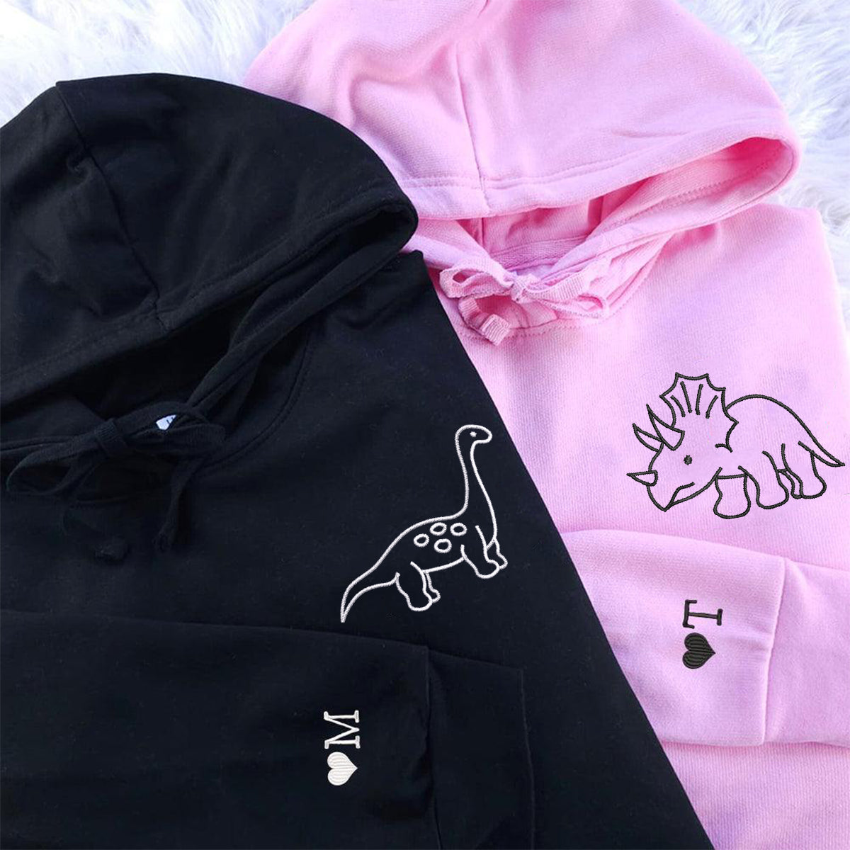 Custom Embroidered Cute Dinosaur Matching Hoodies for Couples | Couple Anniversary Gift