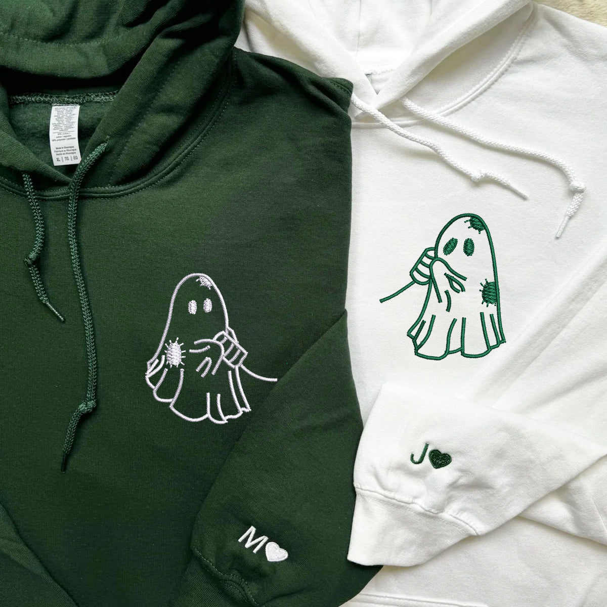 Custom Embroidered Cute Ghost Love Matching Hoodies for Couples