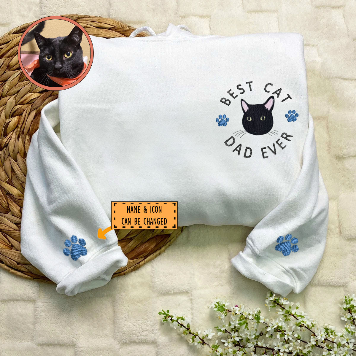 Custom Full-Color Best Cat Dad Ever Embroidered Hoodie | Gift For Pet Lovers