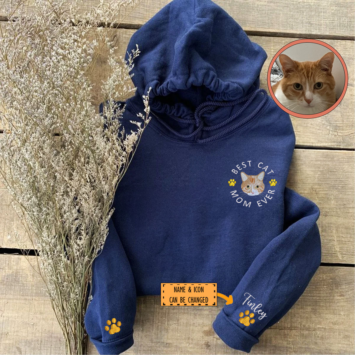 Custom Full-Color Best Cat Mom Ever Embroidered Hoodie | Gift For Pet Lovers