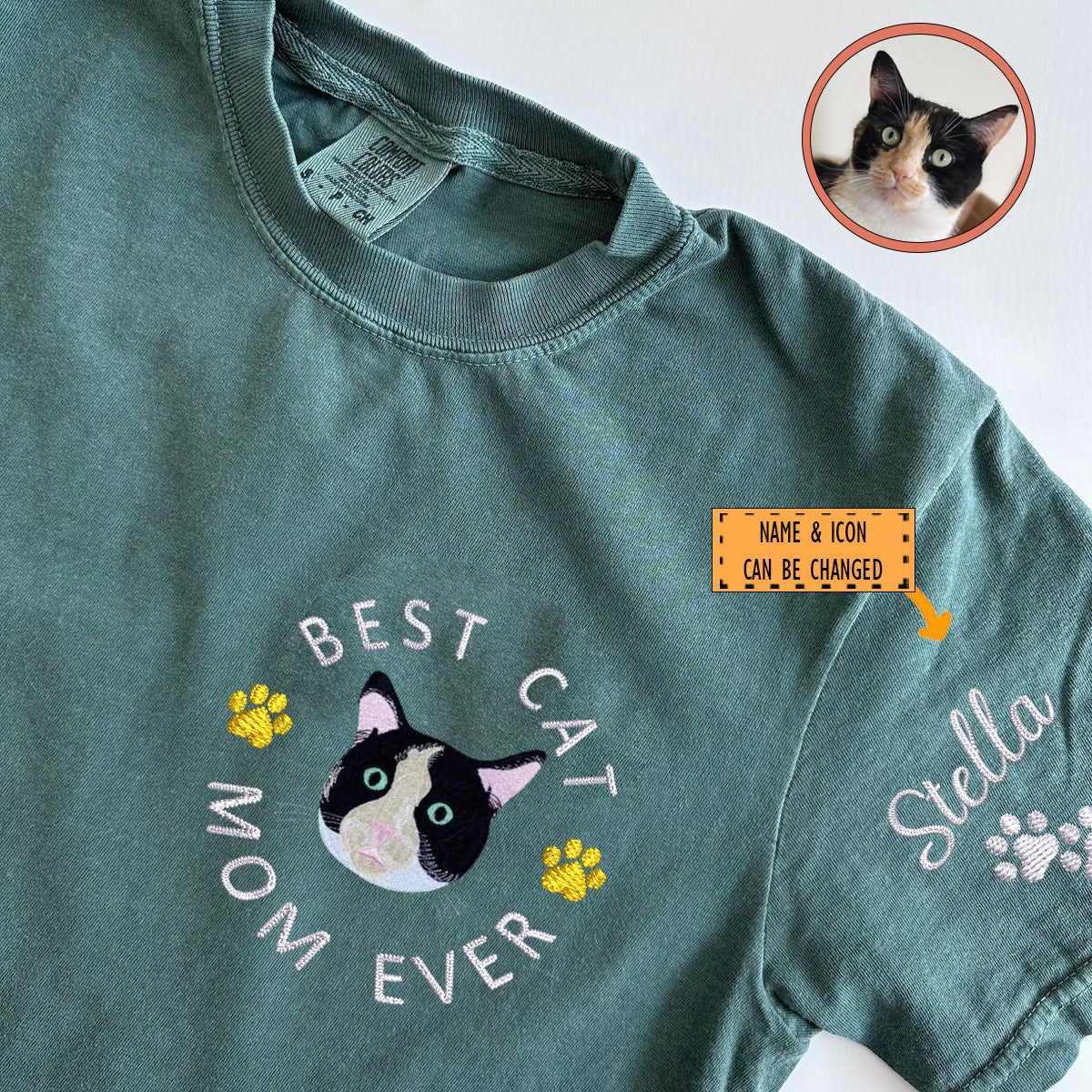 Custom Full-Color Best Cat Mom Ever Embroidered T-Shirt | Gift For Pet Lovers