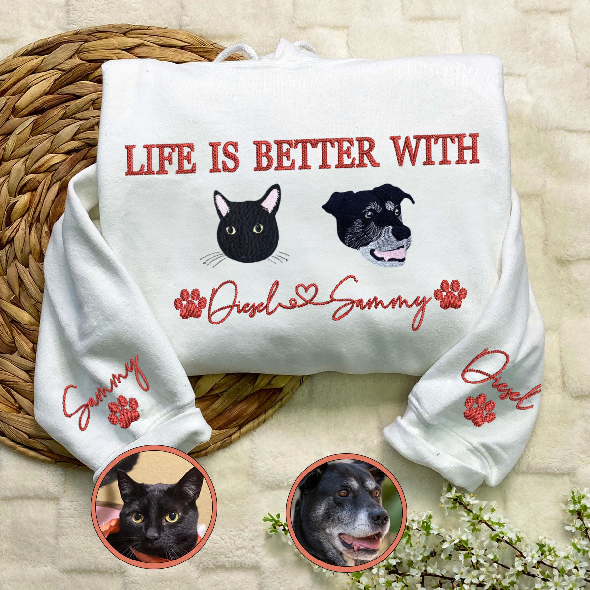 Custom Full-Color Life Is Better With Embroidered Hoodie | Gift For Pet Lovers