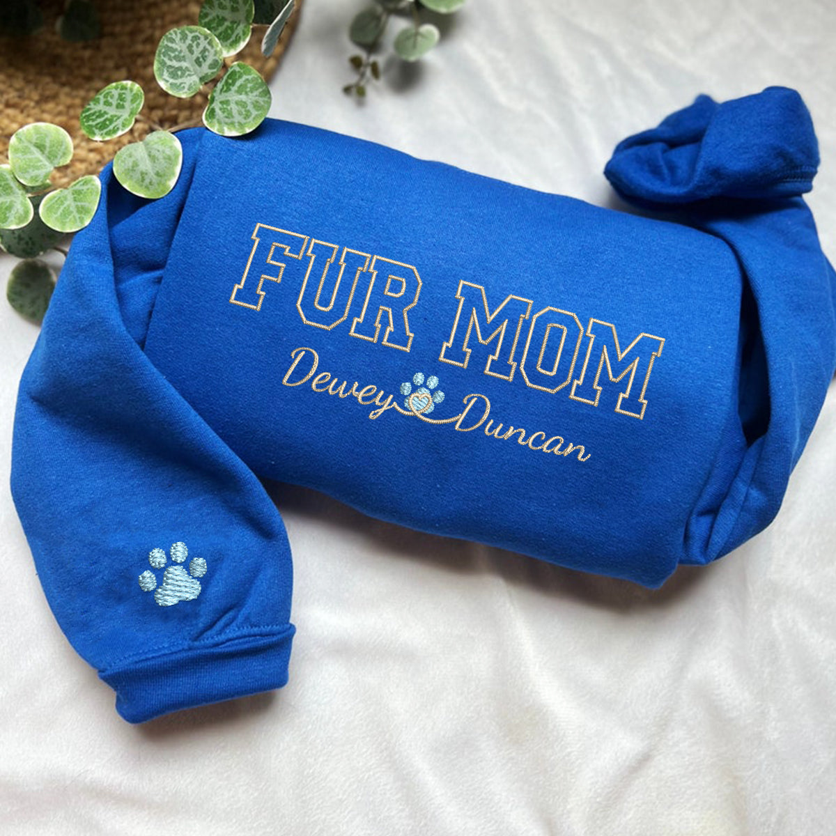 Custom Fur Mom With Names Embroidered Sweatshirt | Gift For Pet Lovers