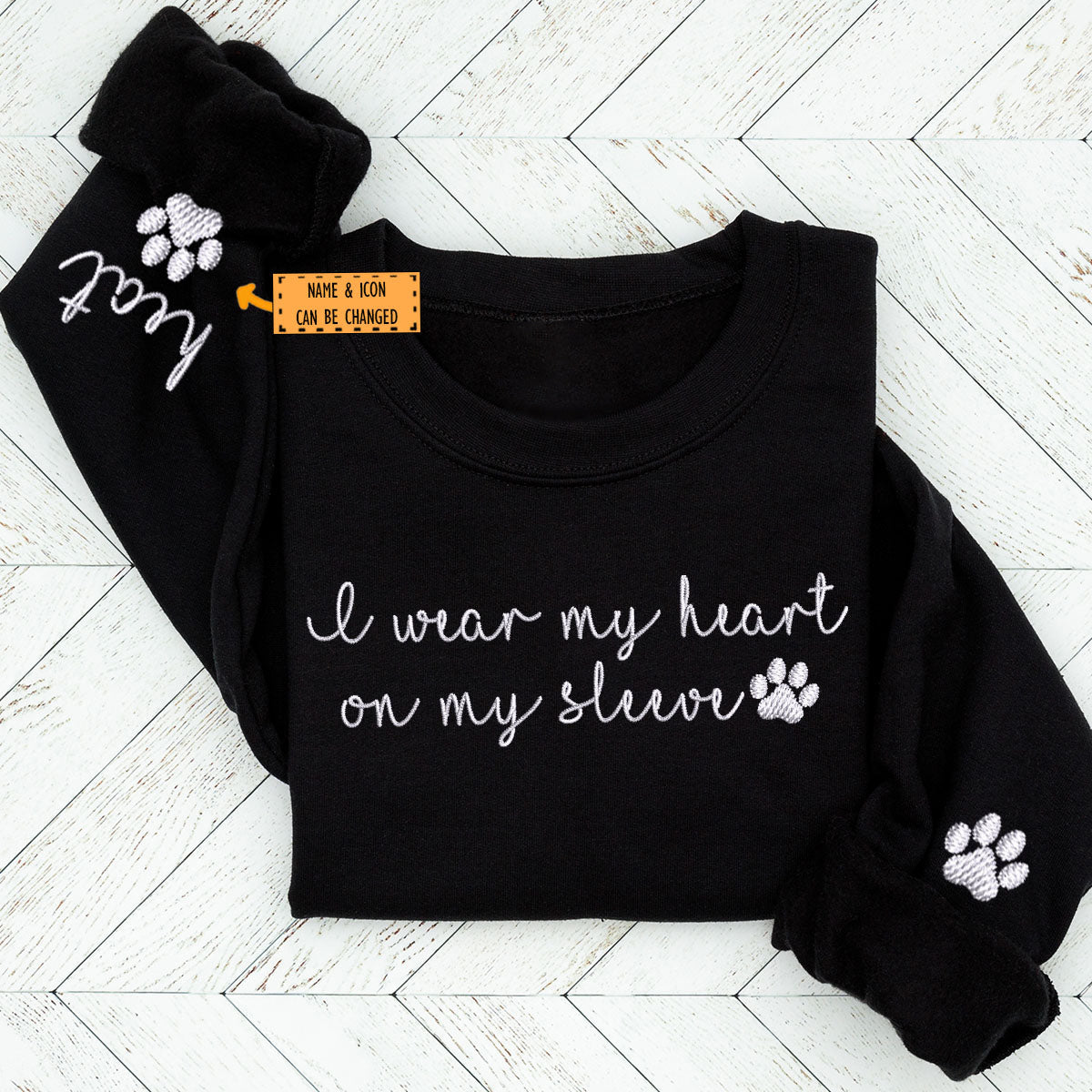 Custom I Wear My Heart On My Sleeve Embroidered Sweatshirt | Gift For Pet Lovers