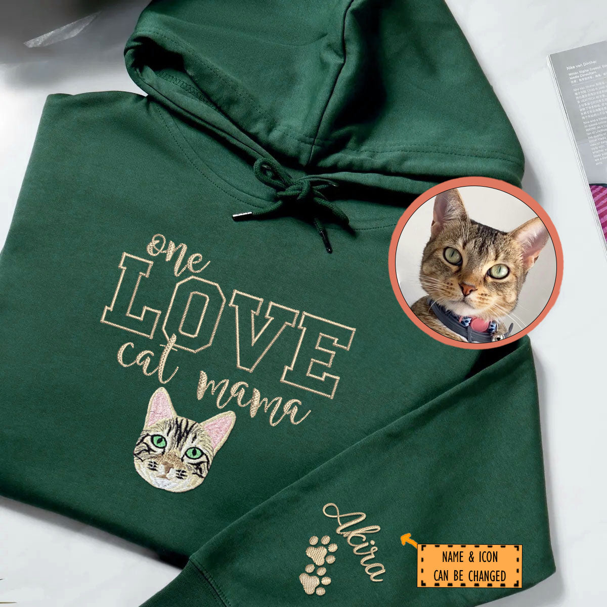 Custom One Love Cat Mama Embroidered Hoodie | Gift For Pet Lovers