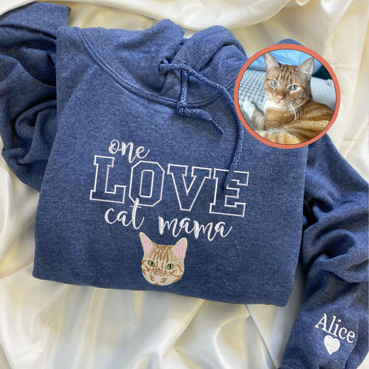 Custom One Love Cat Mama Embroidered Hoodie | Gift For Pet Lovers