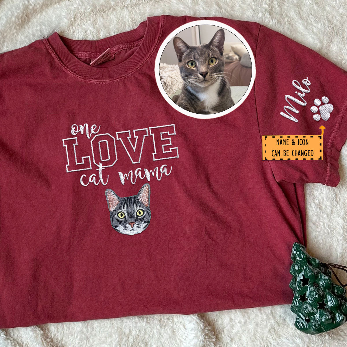 Custom One Love Cat Mama Embroidered T-Shirt | Gift For Pet Lovers