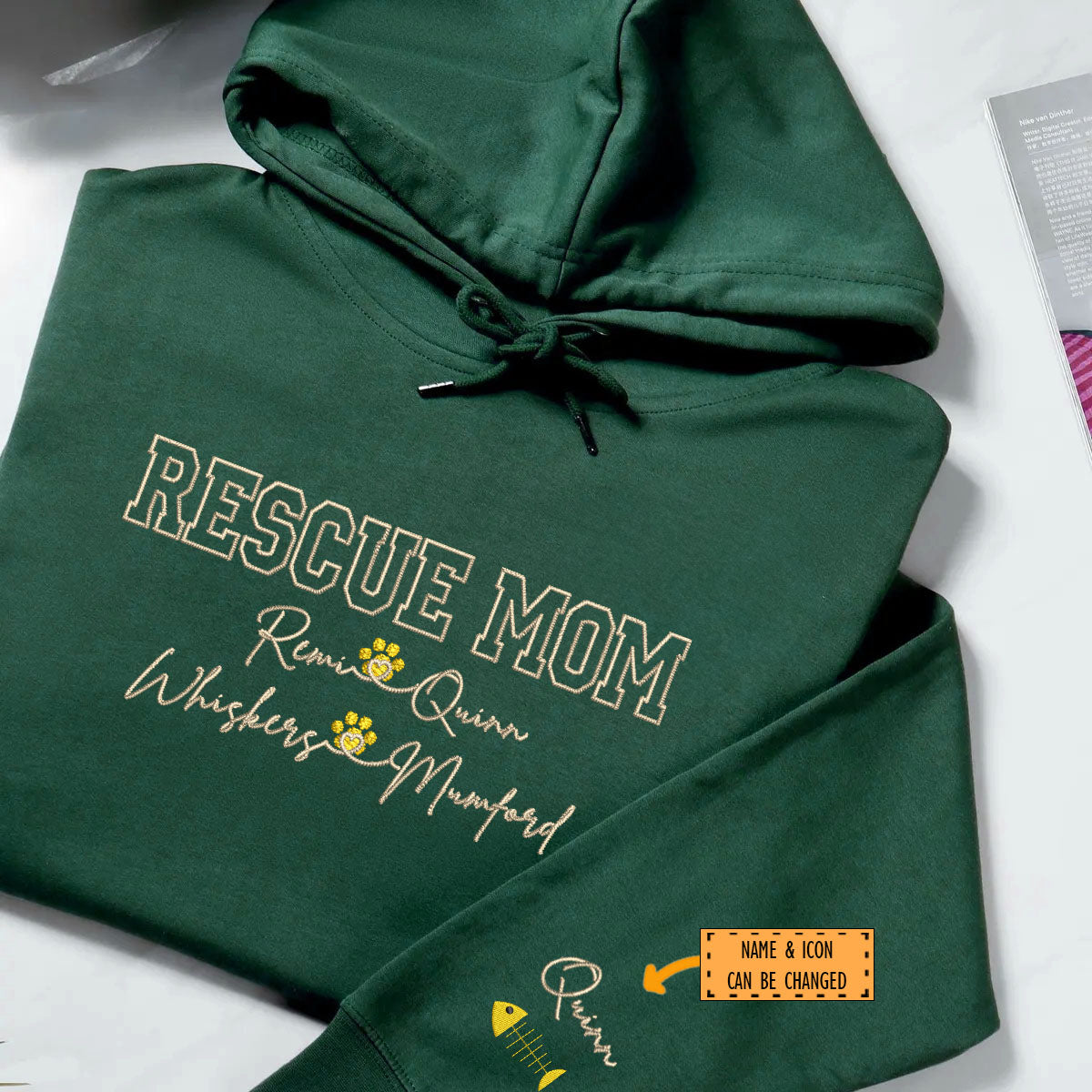 Custom Rescue Mom With Names Embroidered Hoodie | Gift For Pet Lovers