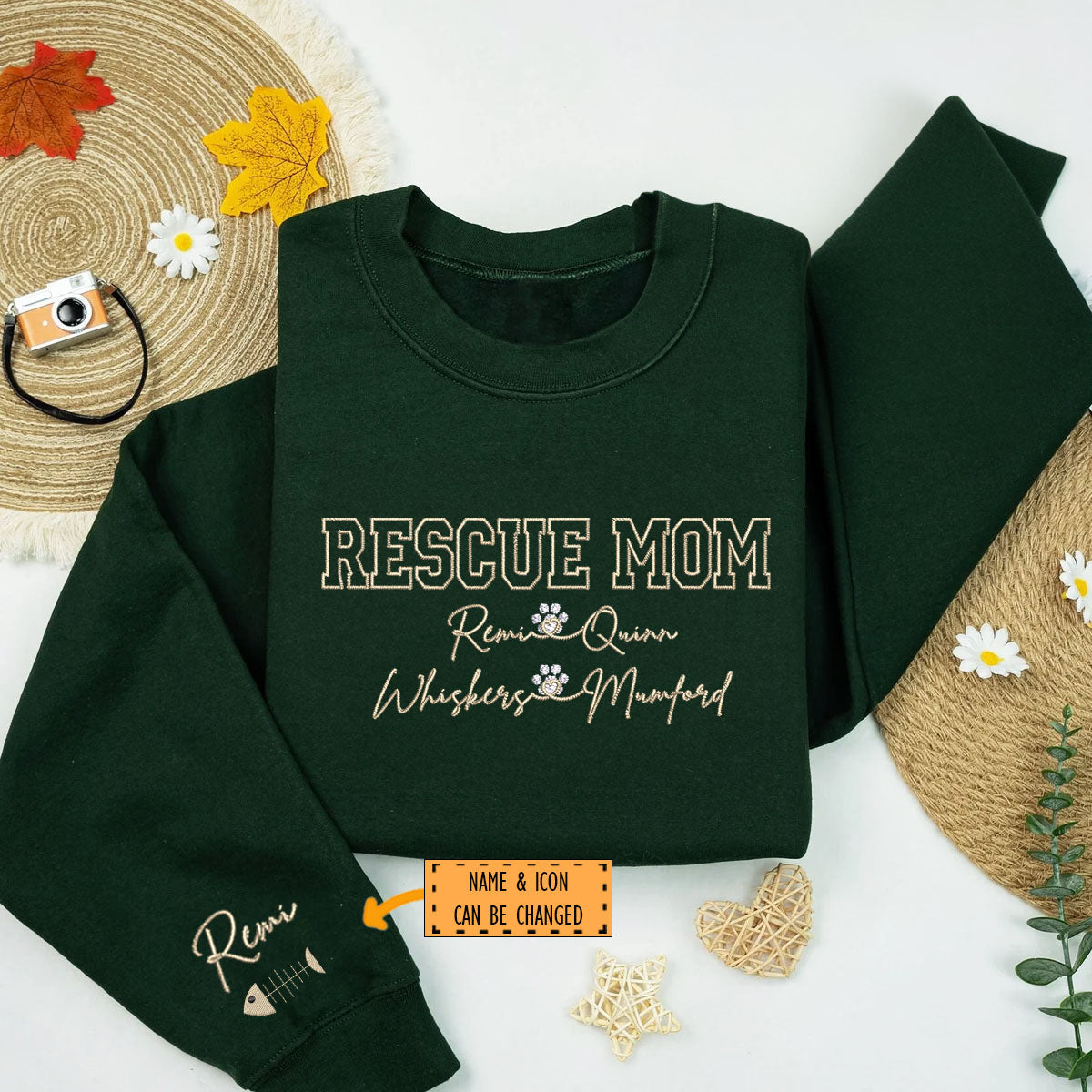 Custom Rescue Mom With Names Embroidered Sweatshirt | Gift For Pet Lovers