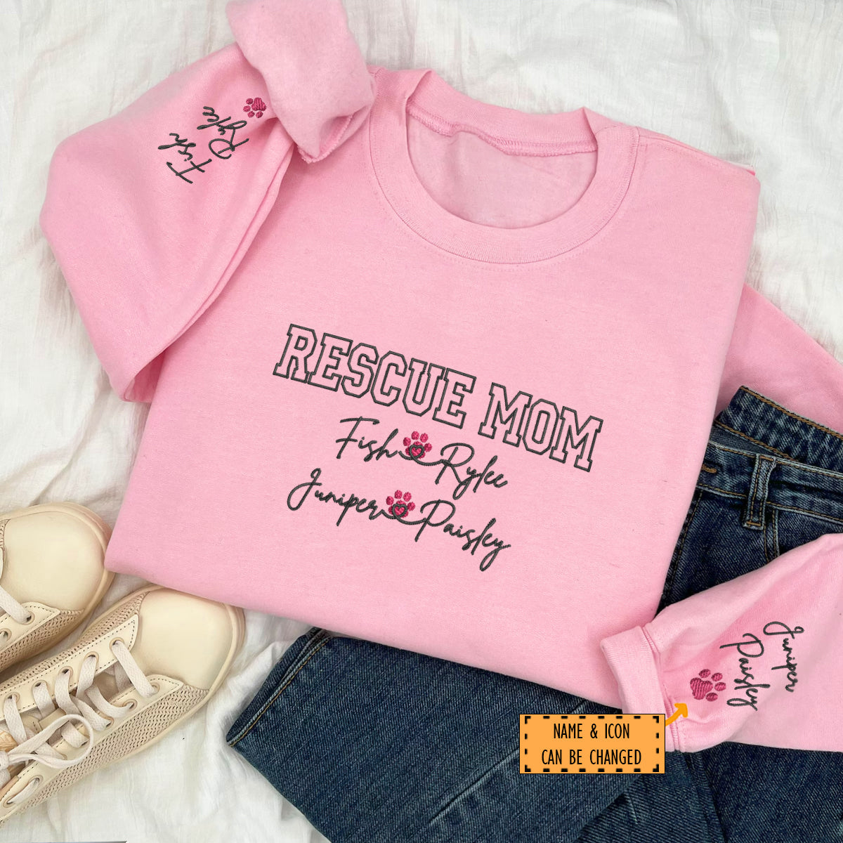 Custom Rescue Mom With Names Embroidered Sweatshirt | Gift For Pet Lovers