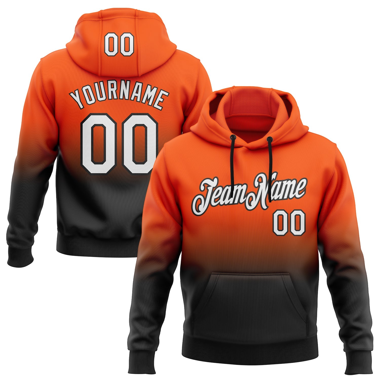 Custom Orange White-Black Fade Fashion Sports Pullover Sweatshirt Hoodie