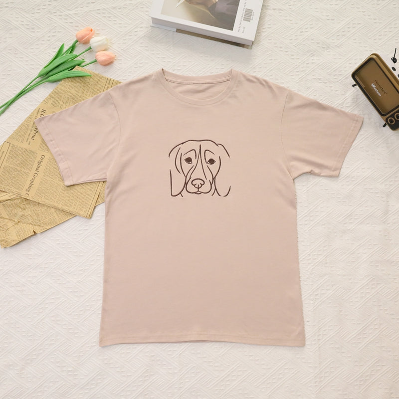 Custom Embroidered Pet Outline Sand T-shirt | Gift For Pet Lover