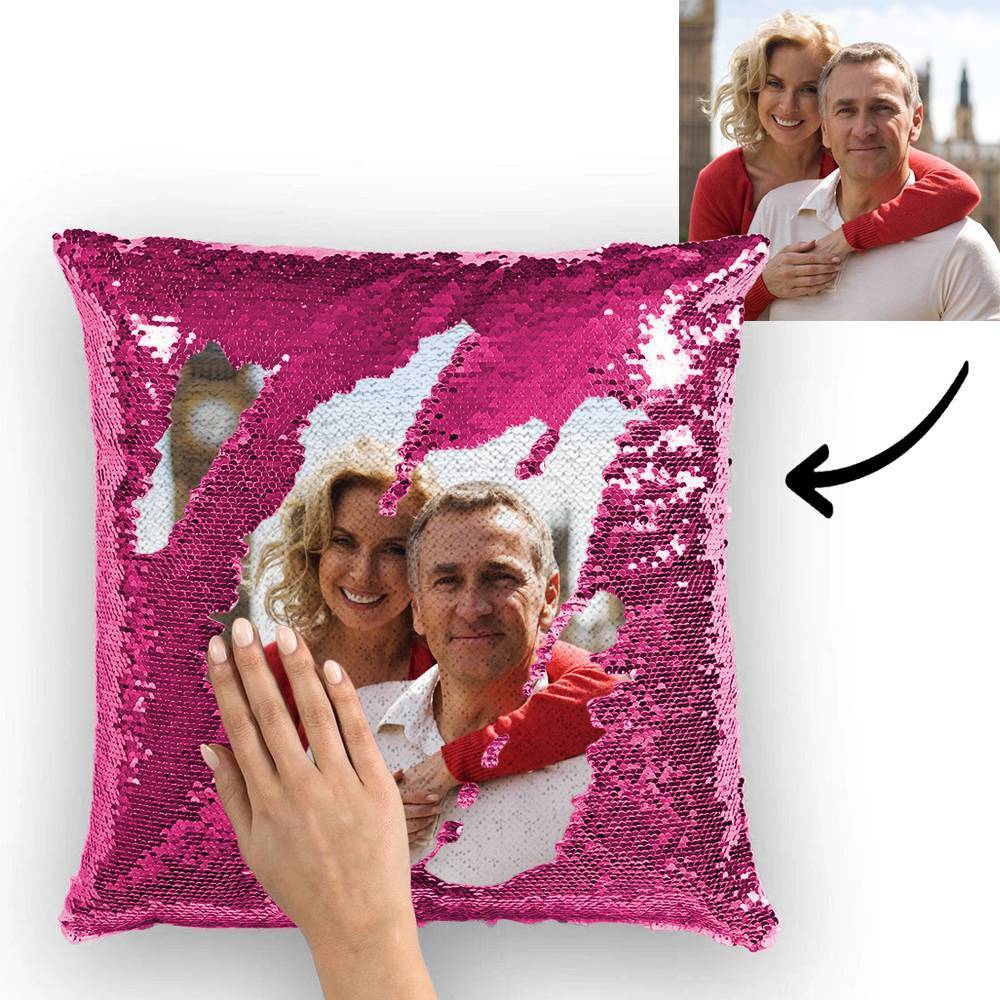 Custom Gift for Her Custom Photo Magic Sequins Pillow Multicolor Shiny