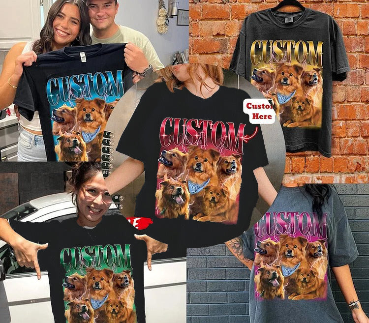 Custom Photo Dog Cat Pet Vintage T-shirt For Pet Lovers