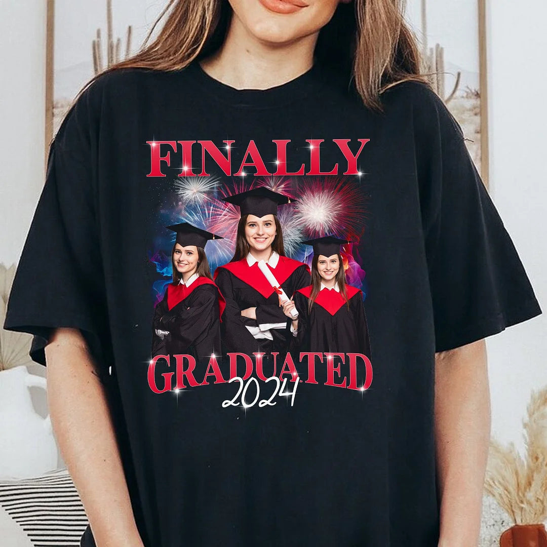 Custom  Personalized Graduated Vintage Photo T-shirt - Finally Graduated