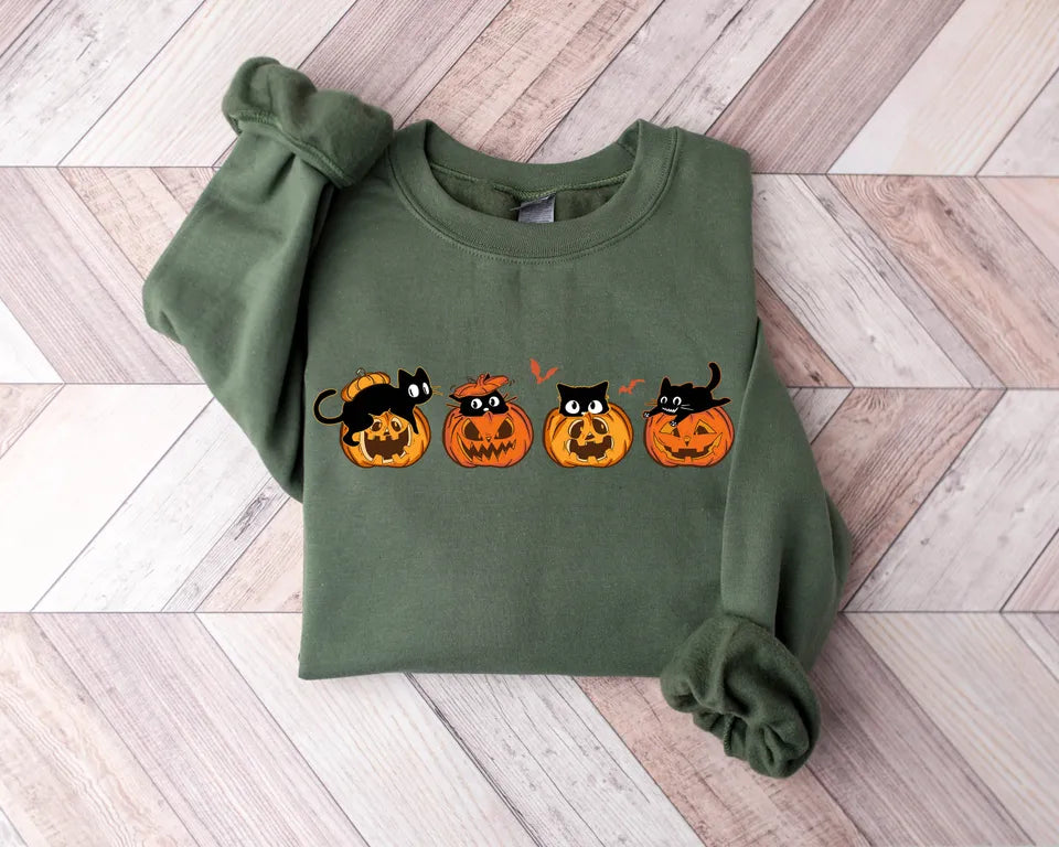 Custom Embroidered Halloween Ghost Cat Sweatshirt | Halloween Gift