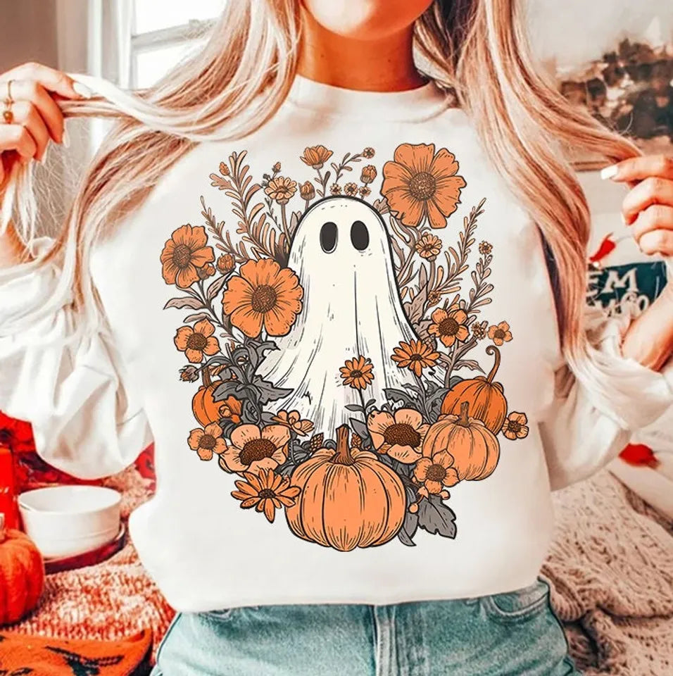 Custom Embroidered Halloween Spooky Ghost Sweatshirt | Halloween Gift