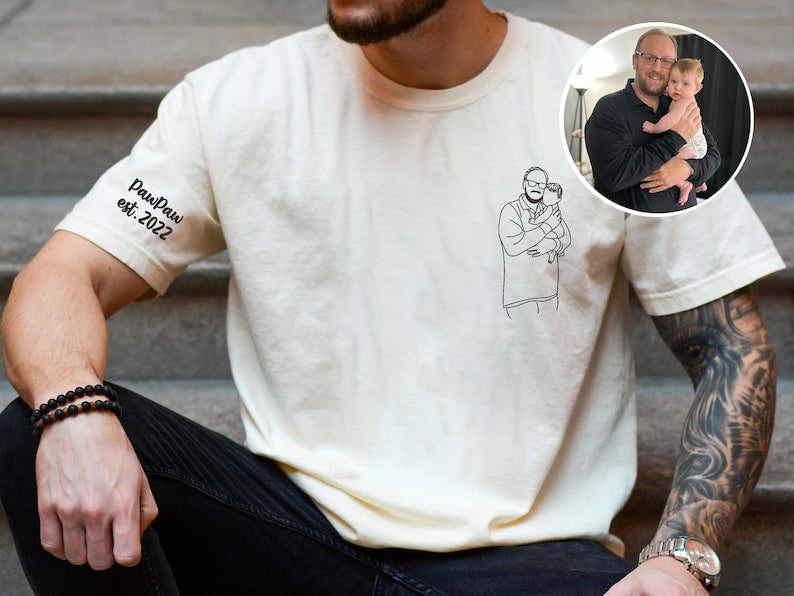 Custom White Embroidered Dad T-Shirt,Personalized Photo Unique Gift , Father's Day Gift