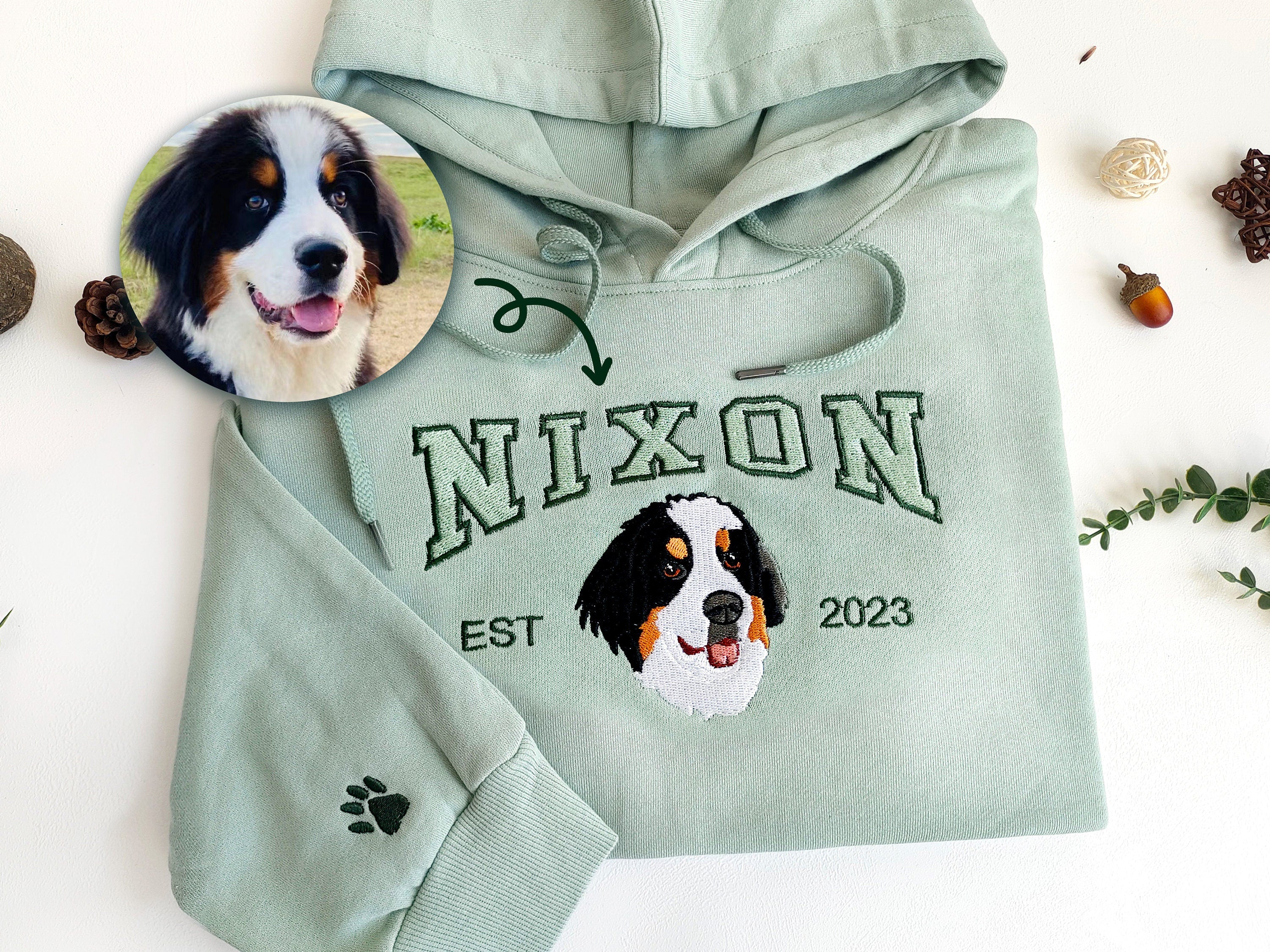 Custom Embroidered Dog Portrait Photo Hoodie | Gifts for Pet Lovers