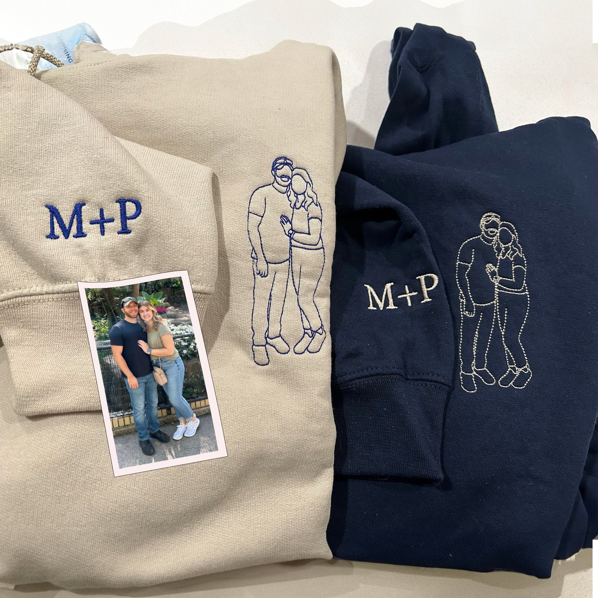 Custom Valentine's Day Couple Embroidered Portrait Photo Sweatshirt | Couple Anniversary Gift