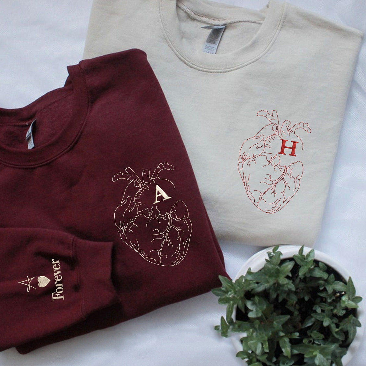 Custom Embroidered Couple Matching Heart Sweatshirt For Valentine Day