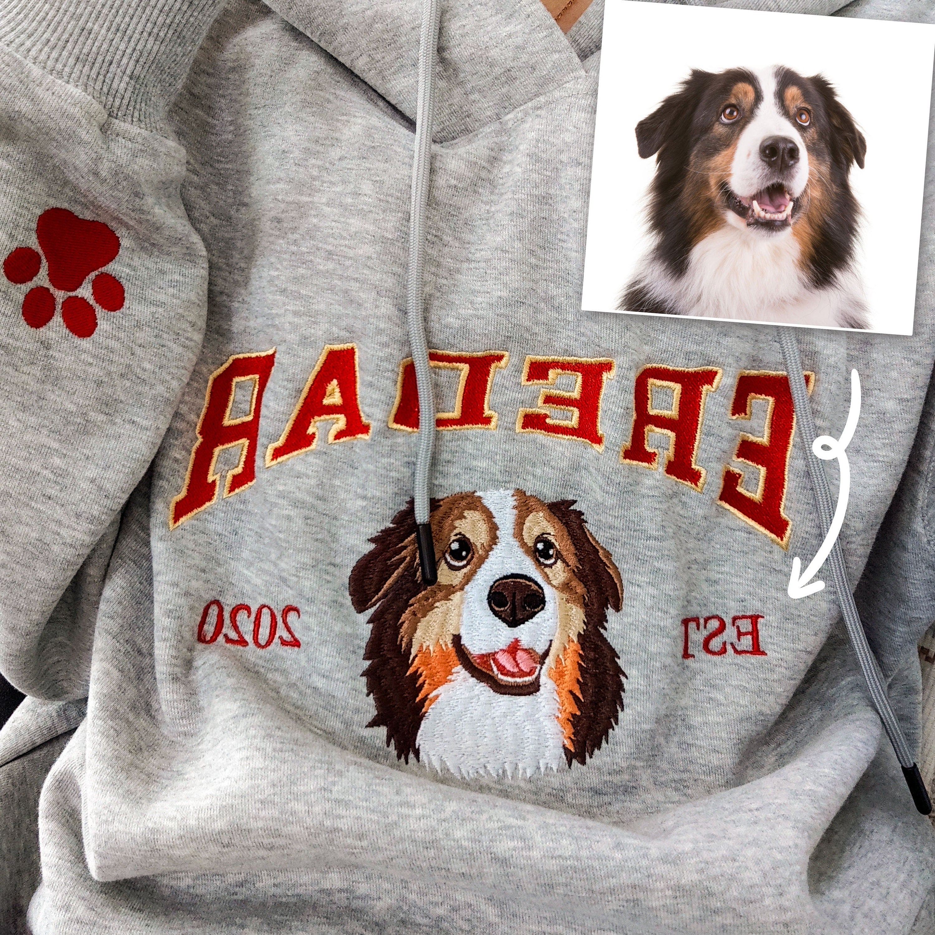 Custom Embroidered Dog Portrait Photo Sweatshirt | Gifts for Pet Lovers