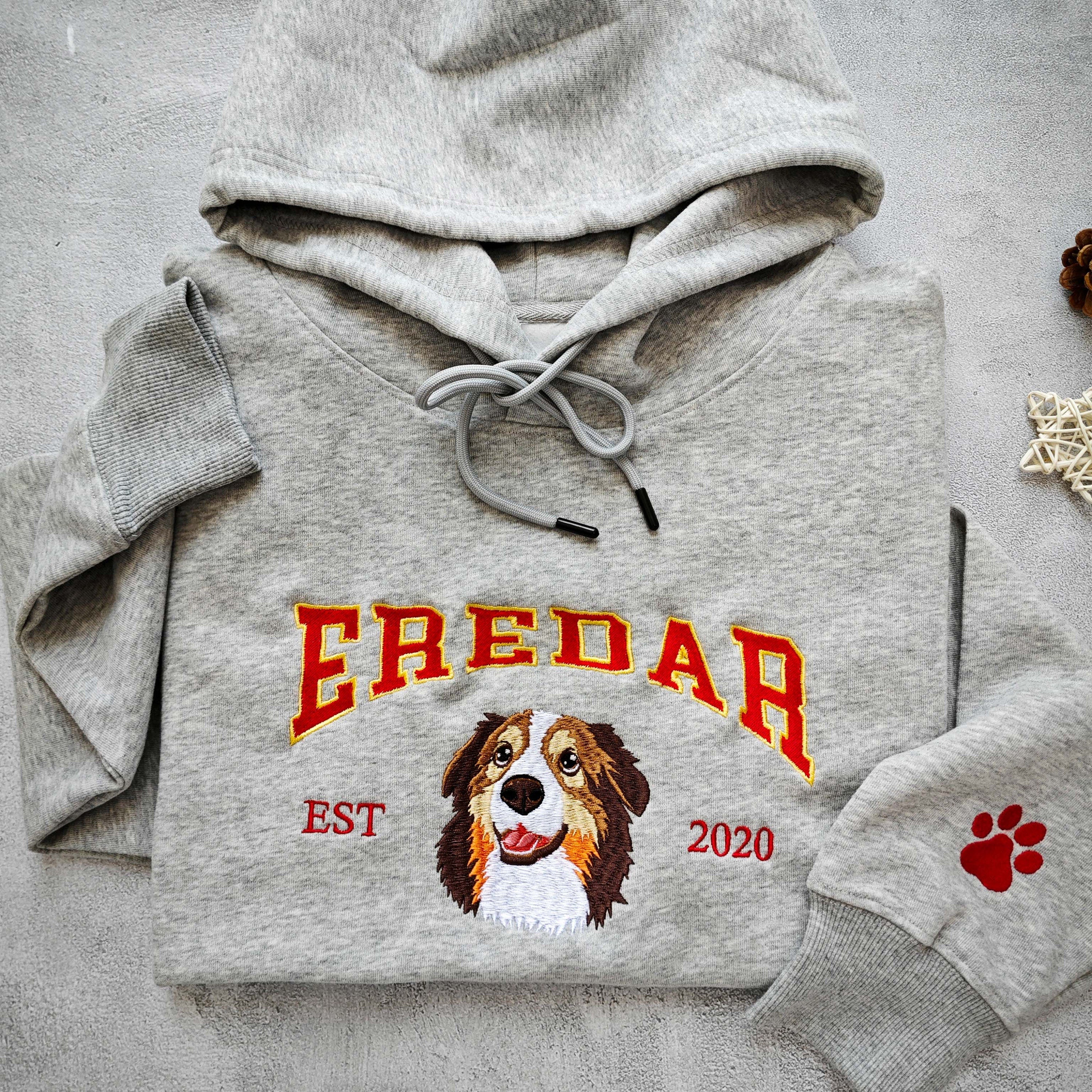 Custom Dog Hoodie Embroidered Dog Name Varsity Style Hoodie | Gifts for Pet Lovers