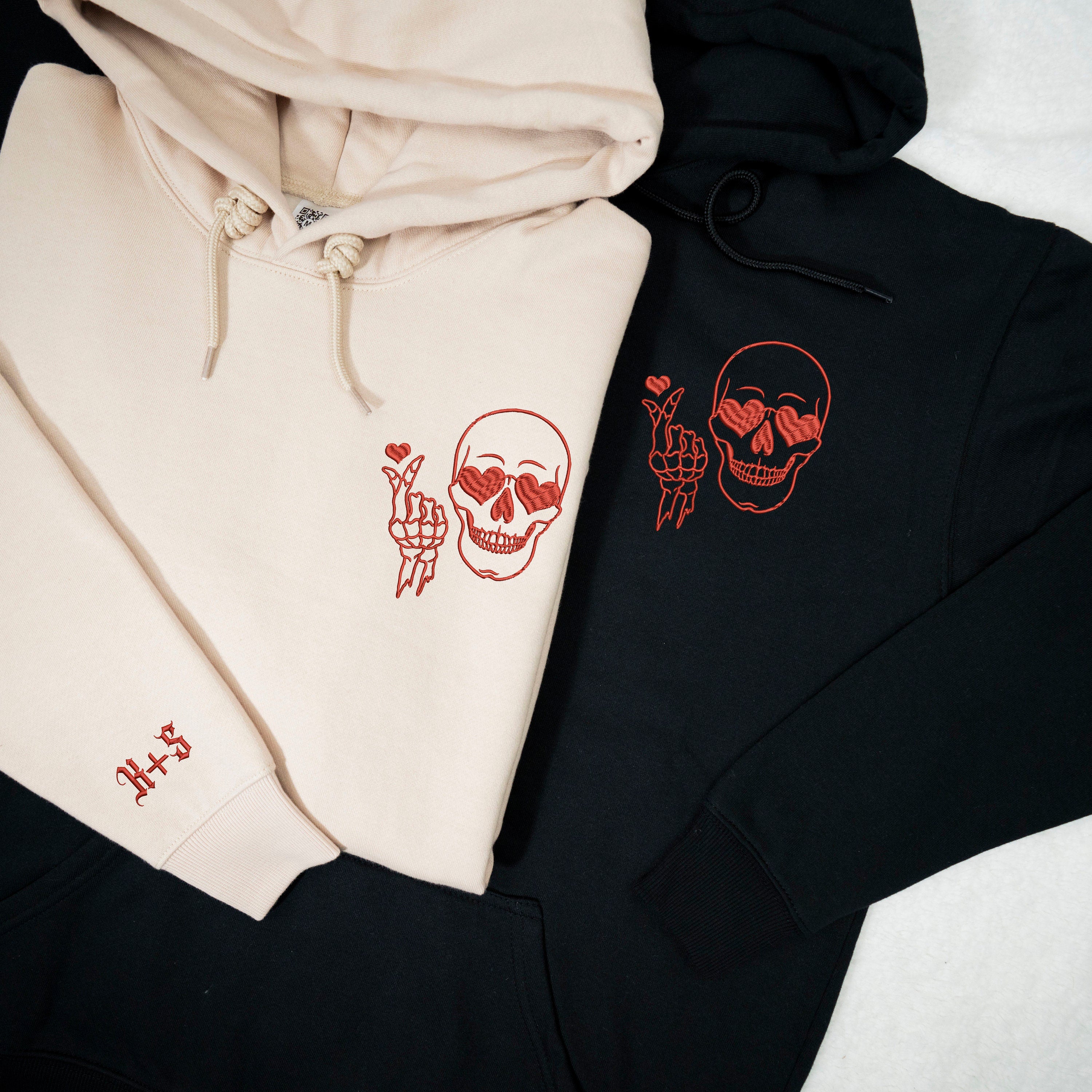 Personalized Embroidered Skeleton Skull Couple Hoodie For Valentine Day