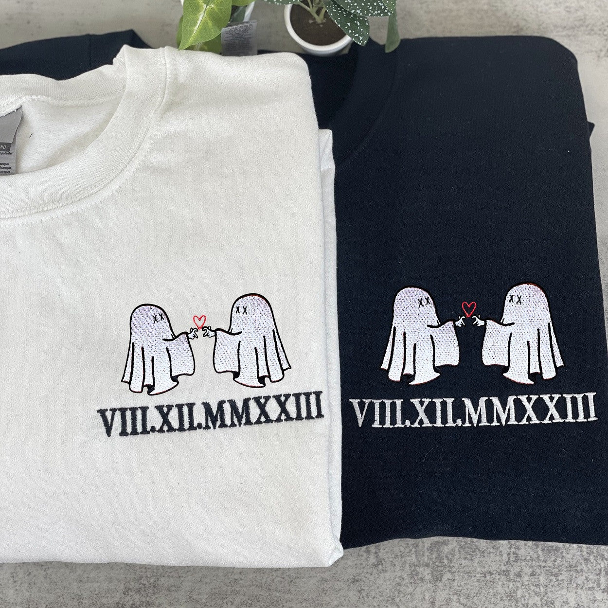 Custom Halloween Roman Numeral Couple Matching Embroidered Sweatshirt, Couples Halloween Gift