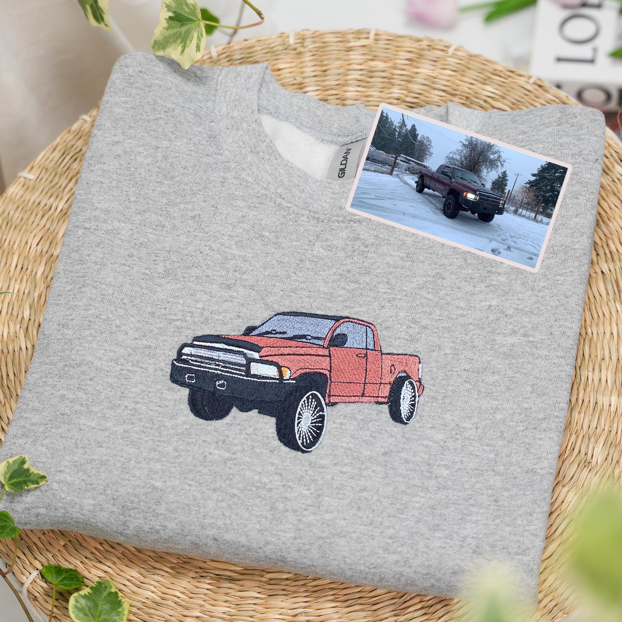 Custom Embroidered Car Sweatshirt From Your Photo - Personalized Car Hoodie For Husband - Car Portrait Shirt -Classic Car Gift For Boyfriend