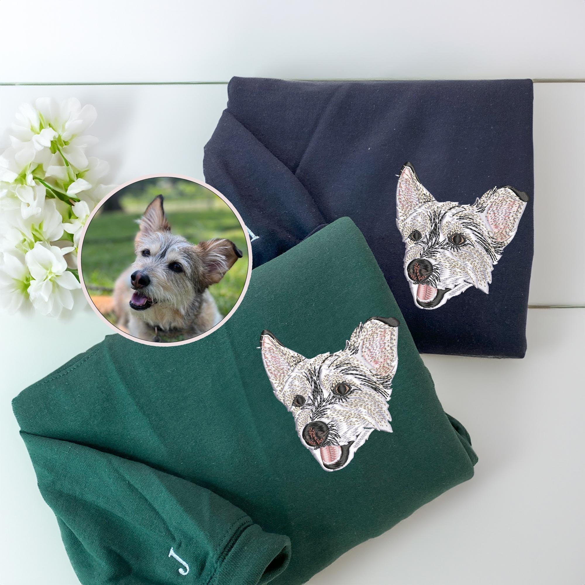 Custom Embroidered Pet Sweatshirt Using Pet Photo for Couple | Personalized Dog Face & Cat Face Hoodie for Girlfriends | Valentine Gift